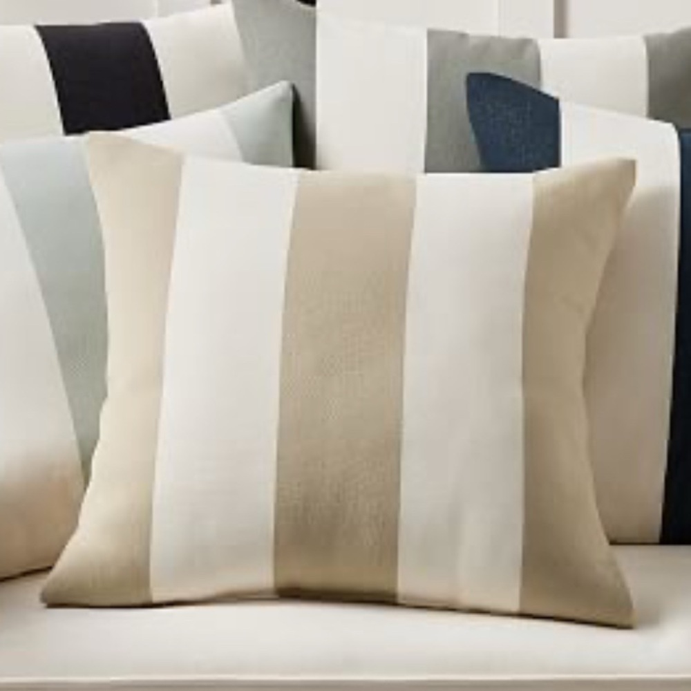 Pottery Barn Classic Striped Outdoor Pillow Brown Cream 18 X 18